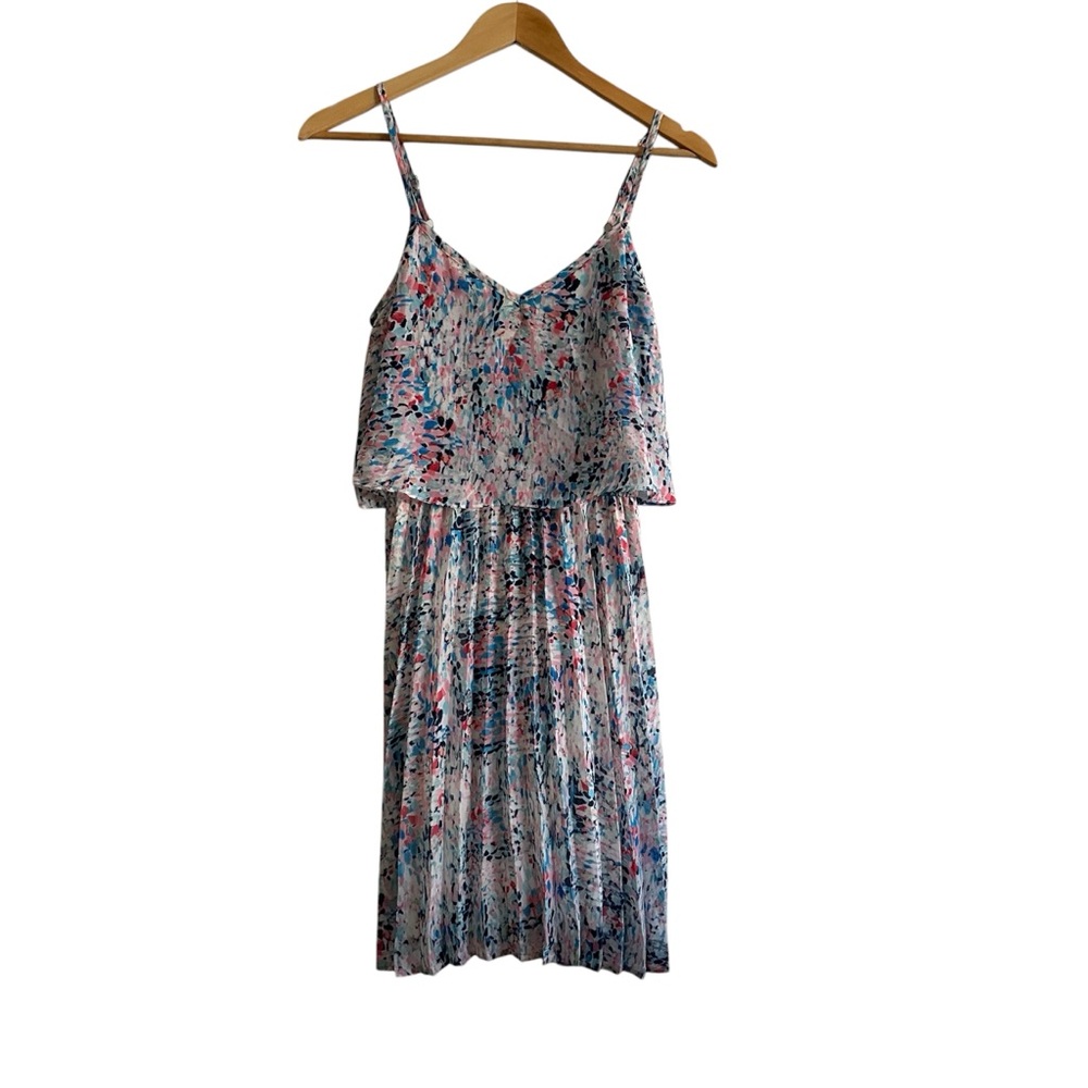GUESS Leslie Blue Chiffon Pleated Spaghetti Strap Dress